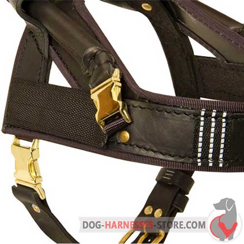 Assistance Leather Dog Harness with Easy Quick Release Buckle