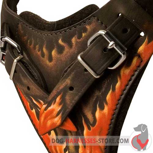 Agitation Training Painted Leather Dog Harness Padded  With Thick Felt