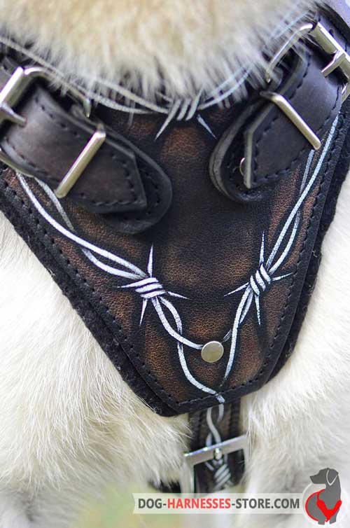 Padded Dog Harness Chest Plate Painted with Barbed Wire