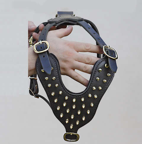 Leather spiked body dog harness -best spiked custom dog harness