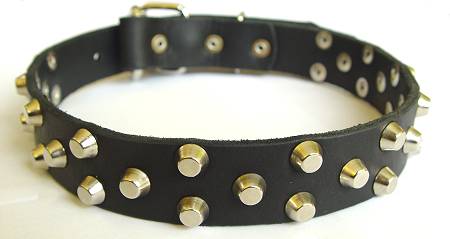 Best Collar-Small pyramids/studs 3 rows leather dog collar - c37