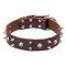 Rock Style Leather Dog Collar 40 mm Wide with Nickel Plated Spikes and Skulls