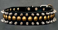 3 Rows Leather Spiked and Studded Dog Collar