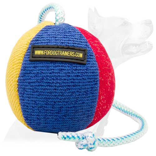 French Linen Dog Bite Toy with Black, Yellow, Blue and  Red Parts