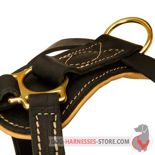 Durable stitched leather dog harness for various kinds of training