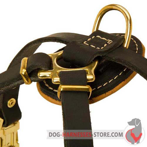 Leather Dog Harness Back Plate Hand Stitched with Ring