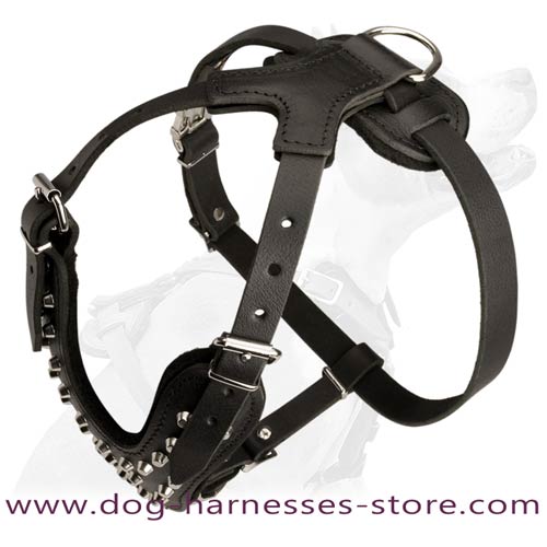Soft     Thick Felt Padded Leather Dog Harness With  Pyramids