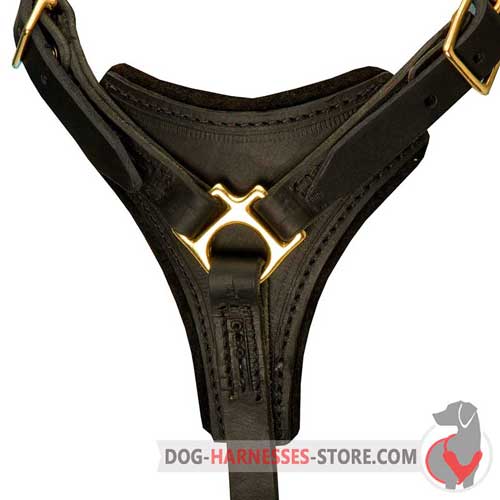 Leather dog harness with padded chest plate