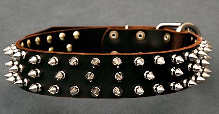 Leather Spiked Dog Collar - 3 Rows of spikes collar