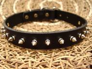 Leather spiked dog collar-1 Row of spikes collar for all breeds