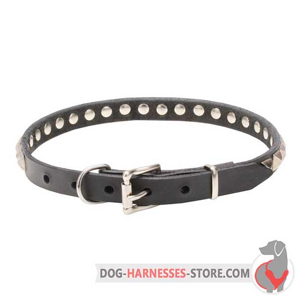 Buckle Leather Dog Collar Decorated with Square Studs