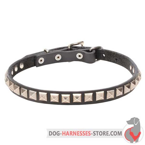 Studded Leather Dog Collar with Chrome Plated Squares