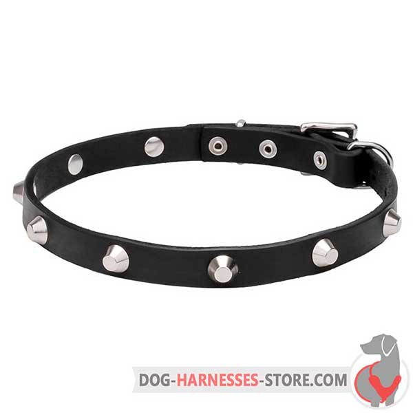 Studded Leather Dog Collar with Chrome Plated Pyramids