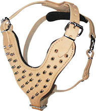 Spiked Leather Dog Harness - Tan Color PADDED SPIKED HARNESS
